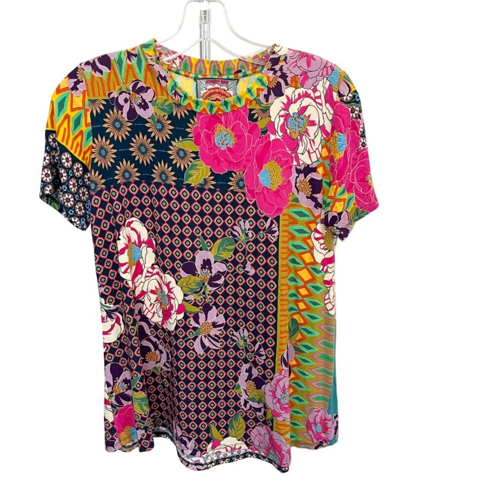Johnny Was Maggie Swing T-Shirt Crewneck Multi Print Floral Boho - Size‎ XS